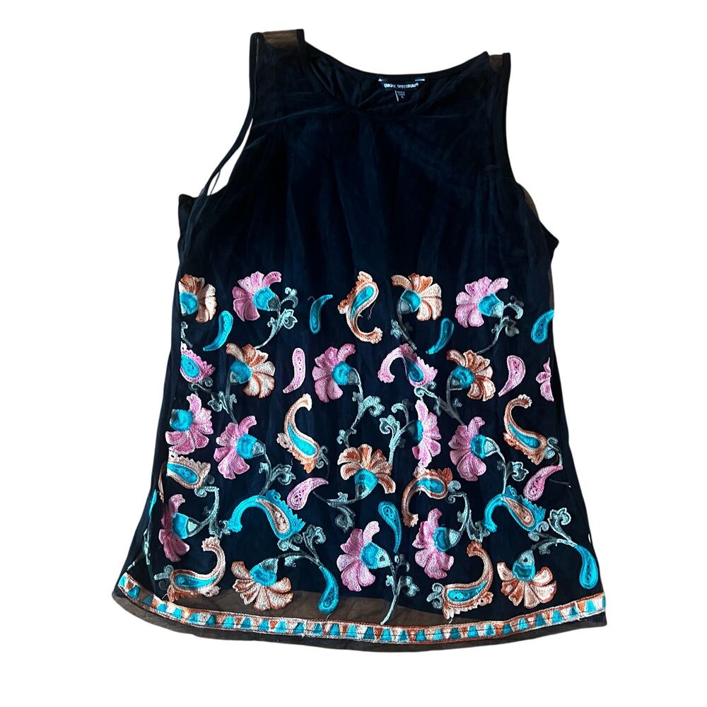 UNIQUE SPECTRUM Floral Embroidered Mesh Overlay Whimsygoth Tank Top | L